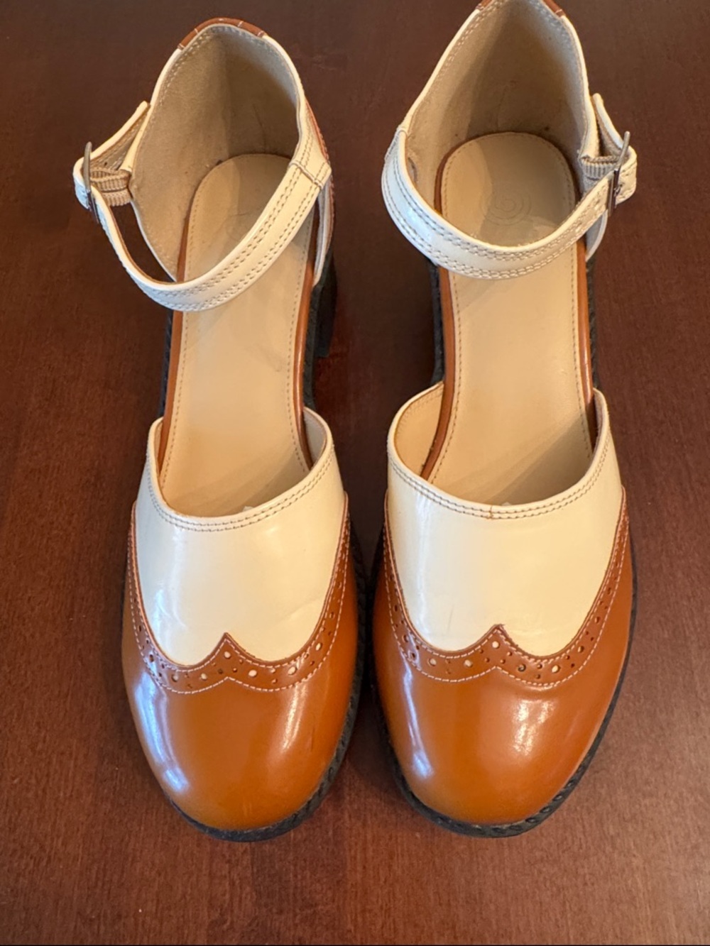 Urban Outfitters Two-Tone Tan and Cream Ankle-Strap Heels